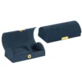 Portable navy blue flocked velvet jewelry box with gold clasp for ring storage - Long Arched Buckle Style / 10.2x5.1x3.5cm / Navy Blue