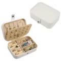 Portable white leather jewelry box for rings, earrings, and necklaces storage - Double Layer Zipper Style / Large / Off White