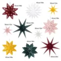 3D paper star lanterns for Christmas party decorations, hanging snowflake paper stars assorted sizes. - Multicolor Star And Multicolor Snowflake Set / Multicolor Star And Multicolor Snowflake Set