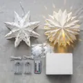White paper star lantern for Christmas tree hanging decoration with LED lights and remote. - Hollow Snowflake Star Lamp (SN06-2) / 18 Inch / 2 Pieces / White