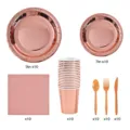 Juego de vajilla desechable para fiesta en oro rosa con platos vasos servilletas y cubiertos - Rosa oro