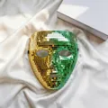 Shiny disco mirror face mask gold green gradient for party festival cyberpunk cosplay event - Gold Green Gradient Disco Mask (DS-21B)