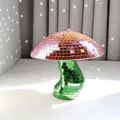 Mushroom Disco Ball pink orange green glass mirror ornament tabletop decor sparkly party prop - Pink Cap Green Stem