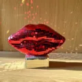 Red disco lips ball decor, sparkling mirror finish home ornament for party wedding valentine day. - Ornament Style / Red