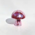 Pink mushroom disco ball ornament, reflective glass mirror tabletop party home decor - Pink
