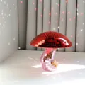Mushroom disco ball lamp with red and pink mirror mosaic tiles for stylish room decor. - Red Cap Pink Stem