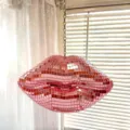 Pink disco ball lips hanging ornament, shiny mirror mosaic decor for parties and home. - Hanging Display Style / Pink