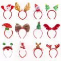 Christmas headband set with cute reindeer antlers, Santa, and tree designs for holiday party. - Set 2 (12 Count)