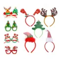 Christmas headband antler hair hoop adult children holiday party props Christmas decoration set - Set 4 (9 Count Headbands and Glasses)