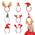 Christmas headband reindeer antlers Santa hat holiday party hair accessories for kids adults - Set 1 (8 Count)