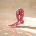 Botte de cowboy boule disco rose, botte occidentale en mosaïque de verre pour fête. - Rose