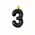 Black number 3 foil balloon with crown for birthday party decoration, 40 inch size. - Number 3 / 40 Inch / Black