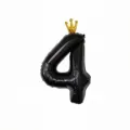 Palloncino foil numero 4 nero 40 pollici con corona dorata per decorazione compleanno - Numero 4 / 40 Pollici / Nero
