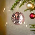 Rosa Diskokugel für Party, Hochzeit und Weihnachtsbaum-Dekoration, reflektierendes Glas. - 12cm / Roségold