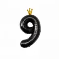 Palloncino foil numero 9 nero con corona dorata per decorazione festa di compleanno. - Numero 9 / 40 Pollici / Nero