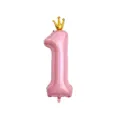 Palloncino in alluminio numero 1 rosa con corona d'oro per decorazione festa compleanno - Numero 1 / 40 Pollici / polvere perlata