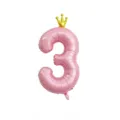 Palloncino in alluminio numero 3 rosa da 40 pollici con corona d'oro per feste di compleanno. - Numero 3 / 40 Pollici / polvere perlata
