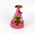 Kids Halloween paper party cone hat with cute pumpkin and bat cartoon decorations for children. - One Size / WMZ-05 Pink (Cartoon Pumpkin & Bat Style)