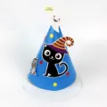 Halloween paper cartoon costume hat for kids party celebration cone hat cute black cat - One Size / WMZ-09 Blue (Cartoon Cat Style)