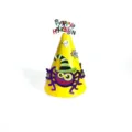 Kids Halloween party paper cone hat with cute cartoon spider design and topper decoration. - One Size / WMZ-13 Yellow (Cartoon Spider Style)