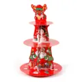 Christmas 3-tier cardboard cupcake stand red festive party dessert display shelf decor - 27x43cm / Red