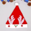 Kerstmuts met rendiergewei rood pluche feestelijke vakantie kinderen leuke decoratie cadeau - CH-M32P (Kinderen Flanel Gewei Muts - Roze Patroon Gewei)