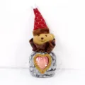 Christmas candy gift bag with cute plush bear doll, festive apple pouch for holiday party. - Teddy Bear / Patterned Heart Window Style (CH-B24D)