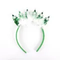 Christmas LED light up headband with green glitter trees, white snowflakes and fluffy feathers. - Snowflake 6-LED Crown (658-9) / Green