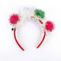 Christmas glowing headband with colorful tinsel pom pom festive party hair accessories - Shiny Silk Ball (658-21)