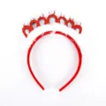 Christmas red crown headband with plush trim and pearls, luminous party hair hoop for holidays. - Artificial Pearl Crown (658-23R) / Red