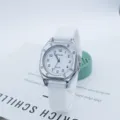 Square quartz watch with white silicone strap and clear dial markers for daily casual wear. - White