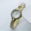 Montre femme quartz dorée strass petit cadran montre bracelet décontractée élégante étincelante - Or Blanc
