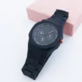 Men's black plastic quartz watch with multi-dial chronograph design and resin strap. - Black