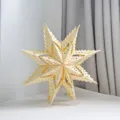 Faltbarer Papier Stern Laterne für Weihnachten Fenster Deko Hängende hohle Dekoration - Hohle Papierschneeflocke (SN09cy) / 16 Zoll / Milchgelb