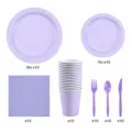 Purple disposable party tableware set including paper plates cups napkins and cutlery for events. - Party Tableware Set (SR-TZ08TP) / 70 Pieces/Pack / Taro Purple