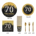 70 geburtstag party geschirr set schwarz gold pappteller becher servietten besteck - 70. Stil / 70er-Set
