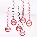 Rot und weiß 100. Geburtstag Party Hängende Spirale Dekorationen Decke Set Deko. - Alter 100 (LXDS-S38h) / 6-Teiliges Set