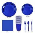 Conjunto de vajilla desechable azul para fiestas con platos de papel vasos servilletas y cubiertos. - Azul Klein