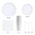 Set de vajilla desechable blanco sólido platos de papel vasos servilletas cubiertos - Blanco