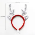 Diadema de cuernos de reno navideños con lentejuelas blancas y terciopelo rojo. - Estilo de Astas de Reno Largas con Lentejuelas Plateadas y Orejas(TK78S)