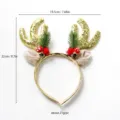Diadema de asta de reno navideña con purpurina, agujas de pino y campanas para fiestas. - Estilo de Astas de Reno Redondas con Brillo Dorado y Orejas(TK80G)