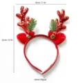 Diadema de asta de reno de navidad con purpurina y cascabeles para accesorios de fiesta. - Estilo de Astas de Reno Finas con Brillo Rojo y Orejas(TK81R)