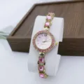 Luxus Damen Quarzuhr mit rosa Kristall Strass Armband und elegantem Zifferblatt. - Rosa