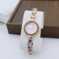 Damenmode Quarzuhr mit lila Kristallkette goldfarben elegante Armbanduhr für den Alltag - Lila