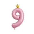Palloncino in alluminio numero 9 rosa con corona d'oro per decorazione festa articolo. - Numero 9 / 40 Pollici / polvere perlata