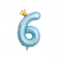 Palloncino in alluminio blu numero 6 da 40 pollici con corona decorazione festa compleanno - Numero 6 / 40 Pollici / Blu Olografico
