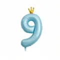 Palloncino in alluminio numero 9 blu con corona dorata per decorazione festa di compleanno. - Numero 9 / 40 Pollici / Blu Olografico