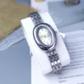 Vintage Oval Women Watch Stainless Steel Strap Luxury Fashion Quartz Wristwatch Elegance - Silver