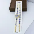 Montre quartz coeur or et ensemble de bracelet en cristal bleu pour femmes detail. - Bleu