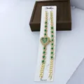 Montre quartz femme cadran vert cœur avec bracelet assorti et strass brillants élégants. - Vert